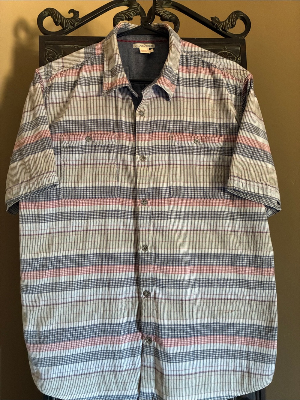 Carbon2Cobalt Men’s Large 100% Cotton Striped Short Sleeve Shirt